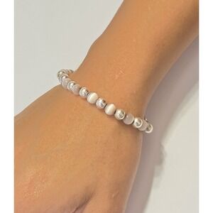 Vintage Sterling Silver & Pink Cats Eyes Ball Bead Bracelet 925 7.25"